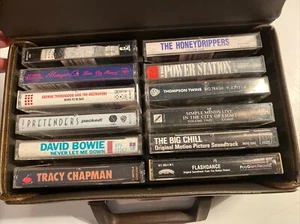 1980's Rock 12 Cassette Tapes & Carrying Case U2 Simple Minds Bowie Pretenders - Picture 1 of 24