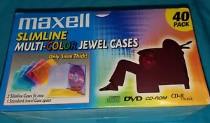 40 Pack MAXELL Multi-Color Slimline (5mm) Jewel Cases DVD CD-ROM CD-R *Sealed* - Picture 1 of 10