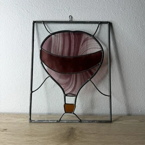 Rectangle Colorful Leaded Stained Glass Hot Air Balloon Hanging Window Panel - Picture 1 of 6