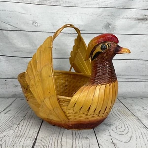 Vintage Wicker Rattan Bamboo Duck Shaped Basket Zhejiang China Folk Art Bird - Picture 1 of 12