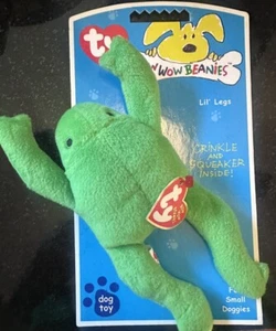 Ty Bow Wow Beanies Lil Legs the Frog Squeaker Crinkle Pet Dog Bone Toy Beanie - Picture 1 of 7