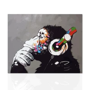 Quadro moderno Banksy Dj Monkey Tributo d'autore Tela Cotone Arte Varie Misure - Bild 1 von 6