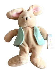 Vintage Carter's Prestige Tan Bunny Rabbit Plush Rattle Mint Green Vest 10” NWT - Picture 1 of 8