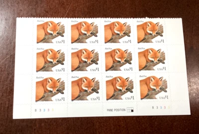 U.S. Stamp #3036 Red Fox 1998 Partial Sheet Of Twelve $1 Scare Stamps Mint NH - Image 1 of 2