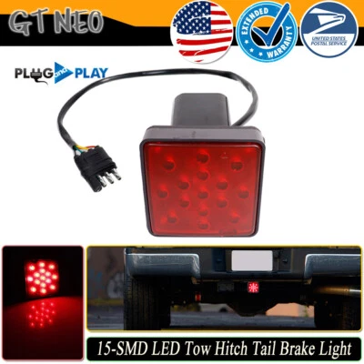 2" 4 Way Trailer Tow Hitch Cover Light Stop Tail Light Brake Light 15 LED Lamp - Image 1 of 4