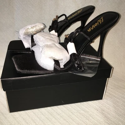 ZAPATOS SEÑORA TALLA 11 LILIANA DELANA-1 NEGROS SIN CORDONES PUNTA ABIERTA TIRAS 4.5" TACÓN Foto 1 de 4