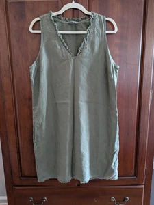 Tommy Bahama Two Palms Ruffle 100% Linen Dress Size Large Olive Green - Picture 1 of 3