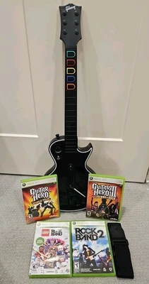 Xbox 360 Guitar Hero Wireless Les Paul Guitar BUNDLE 4 Games GH Rock Band TESTED - Image 1 of 4