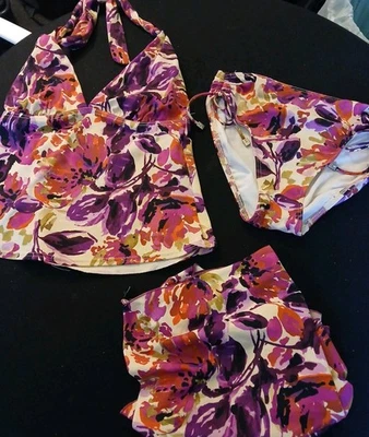 Roupa de banho 3 peças Be Creative Tankini com capa inferior tamanho 8 - Imagem 1 de 4