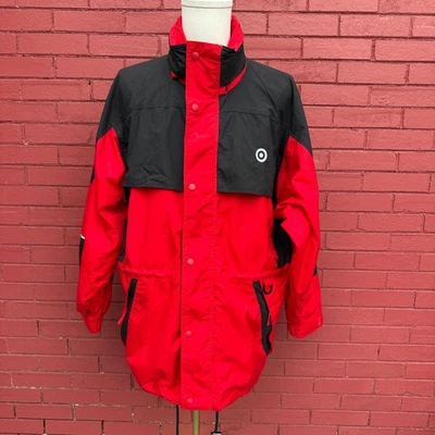 Cintas Target Jacket Mens Large Uniform Red Black Lightweight Rain Windbreaker - Image 1 of 4