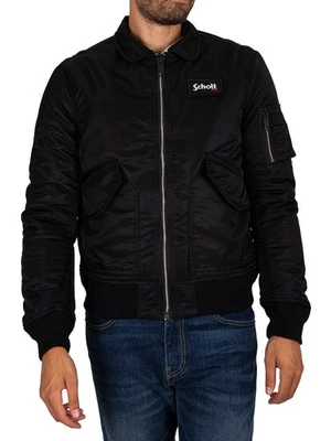 Schott Men's Removable Badge Bomber Jacket, Black - Image 1 of 4