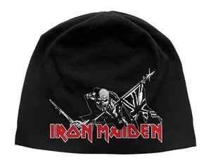 Iron Maiden Beanie Hat Cap The Trooper Classic Logo Official Black Jersey Print - Picture 1 of 1