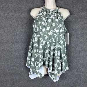 BloomChic Swim Halter Top Womens US 14 16 Green White Floral Plus Size Swimwear - Picture 1 of 13