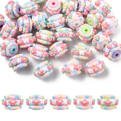 30x Cuentas focales de goma de mascar de acrílico hechas a mano con baches Esmalte Fresa Flor Cuentas Foto 1 de 4