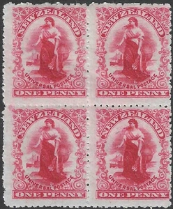 NEW ZEALAND 1906 1d Universal Waterloo plate, block 4, UM/mint hinged. SG 352. - Picture 1 of 1