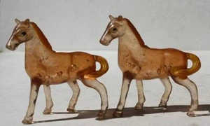 Horse Figurines Hard Plastic Set of 2 Miniature Brown See Thru Made Hong Kong - Picture 1 of 1