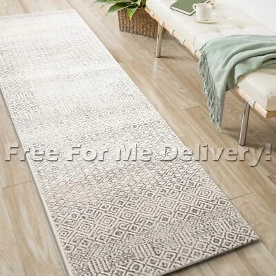 SULIS MOROCCAN DIAMONDS IVORY GREY MODERN RUG RUNNER (M) 80x300cm *FREE DELIVERY - Image 1 of 4