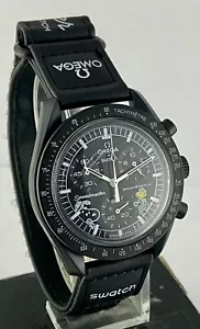 Luxury Swatch Omega Black Dial Mission To Mercury Chronograph Man's Wrist Watch - Picture 1 of 6