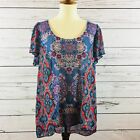 Womens Red & Blue Paisley Flutter Sleeve Energe Top Size Pxl W/Lining