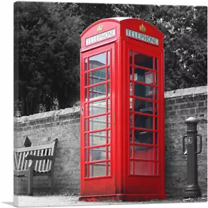 ARTCANVAS Red London England Telephone Booth Canvas Art Print - Picture 1 of 11
