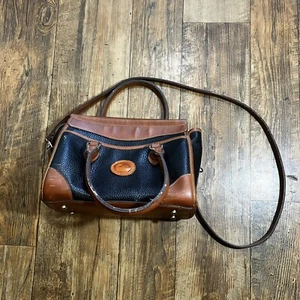 Vintage Dooney & Bourke Satchel Brown Black Pebble Leather Beautiful - Picture 1 of 14