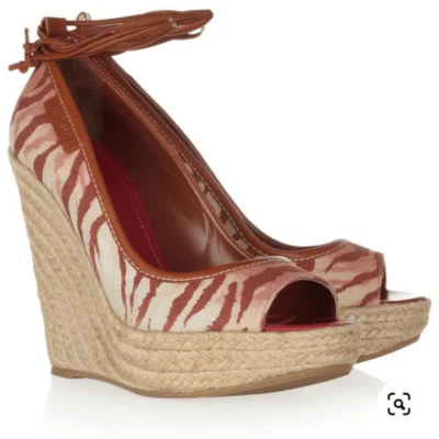 Sandalias de cuña de lona con estampado de tigre Sergio Rossi nuevas en caja Foto 1 de 4