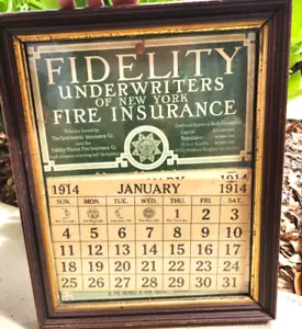 Fidelity Underwriters Feuerversicherung New York 1914 Kalender im Rahmen - Bild 1 von 2