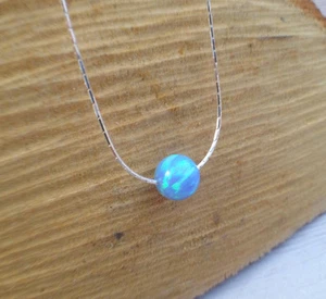 Collana girocollo opale laboratorio perle singole 8 mm argento sterling 925 ciondolo sfera blu - Foto 1 di 5