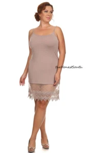 NWT FASHIONOMICS Mocha Polka Dot Lace Extender Cami Tank Slip Dress Liner 1XL - Picture 1 of 12