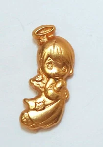 PRECIOUS MOMENTS Flying Angel with Cat in Skirt & Blanket Lapel Pin Gold Tone - Picture 1 of 5