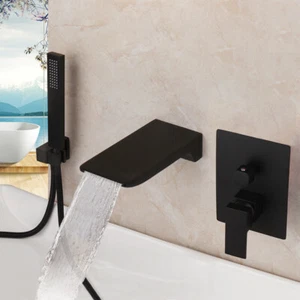 3 PIEZAS Grifo Negro Bañera Botín Cascada Pico Montado en Pared Latón Pulverizador Mano Mezclador - Imagen 1 de 16