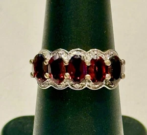 Vintage Damen 2,80ctw AAA GRANAT 0,10ctw DIAMANT 925 STERLINGSILBER RING GR. 7 - Bild 1 von 12