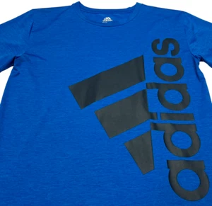 Adidas Boys Performance Shirt Youth L 14/16 Blue Black Logo Climalite Activewear - Picture 1 of 7