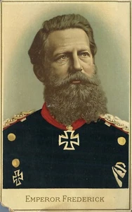 Jabón de lavandería alemán Emperador Federico Higgins década de 1880 tarjeta comercial grande - Imagen 1 de 2