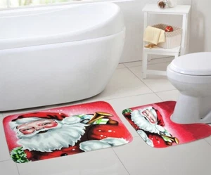 Set 2-Pc Christmas Bath Mat Memory Pedestal Foam Non-Slip Absorbent Bathroom Rug - Picture 1 of 5