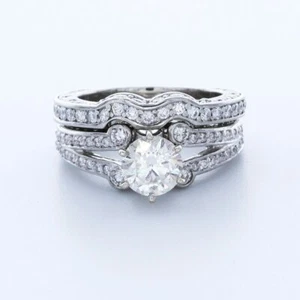 3.3CT LAB DIAMONDS I/SI1 ROUND CUT PLATINUM PRONG SPLIT-BAND SIDE-STONE RING SET - Picture 1 of 17