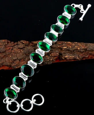 Chrome Diopside Gemstone Handmade 925 Sterling Silver Ethnic Jewelry Bracelet 8" - Image 1 of 4