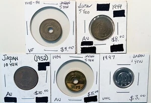 Japan Coin Lot: 1948 - 1997: 1 Yen, 5 Yen, 10 Yen (5 Coin Total) - Picture 1 of 2