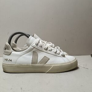 VEJA CAMPO WOMEN'S LEATHER LACED UP TRAINERS WHITE/GREY SIZE UK6 EU39 (BOX112) 