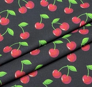 Tejido de confección de tela cereza impreso color negro 4 vías estiramiento 55 "de ancho - Imagen 1 de 8