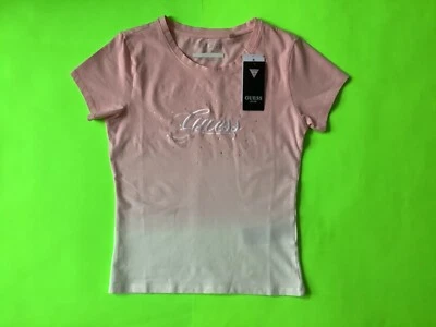 Nueva Camiseta GUESS Los Angeles Mujer Manga Corta Talla PEQUEÑA Rosa/Blanco, Lentejuelas Foto 1 de 4