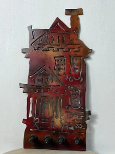 Copper Toned Metal Artistic House Key Hanger W/ 4 Screw Key Holder 10”x 4.5” - Picture 1 of 8