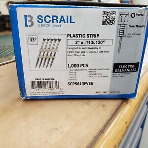 1000x Lot Scrail 2" x .113/.120" 33º Plastic Strip Screws #2 Versa Fine Thread