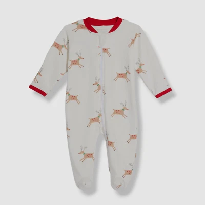 $48 Kissy Kissy Baby White Love Reindeer Cheer Zip Footie One Piece Tamanho 0-3M - Imagem 1 de 4