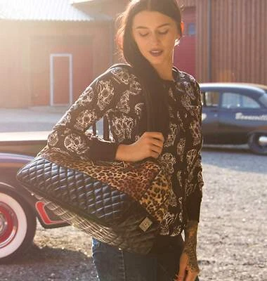 BOLSO DE MANO BOWLING CUERO ACOLCHADO ESTAMPADO LEOPARDO DIAMANTE CALAVERA SUGA METAL GÓTICO Foto 1 de 4