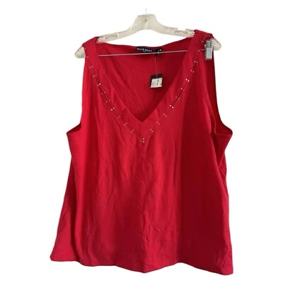 Blusa regata feminina DEREK HEART (nova com etiquetas) pulôver casual vermelha com miçangas - PLUS tamanho 3X - Imagem 1 de 4