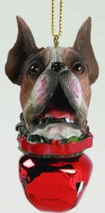 BOXER MIT GLOCKE HUNDEKOPF KUNSTHARZ ORNAMENT 3" - Bild 1 von 1