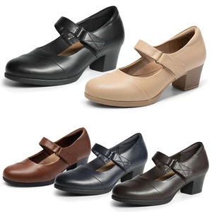Women Mary Jane Pump Shoes Ankle Strap Close Toe Low Chunky Heel Dress Shoes - Picture 1 of 41