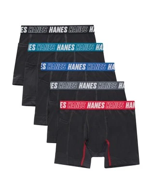 Hanes Moves Boys' Anti-Chafe Boxer Brief Underwear, Black, 5-Pack - Image 1 of 4