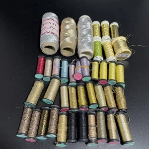 KREINIK THREADS Bernat Lot Of 41 Spools  Metallic New And Used Nice Sulky Gold - Picture 1 of 10